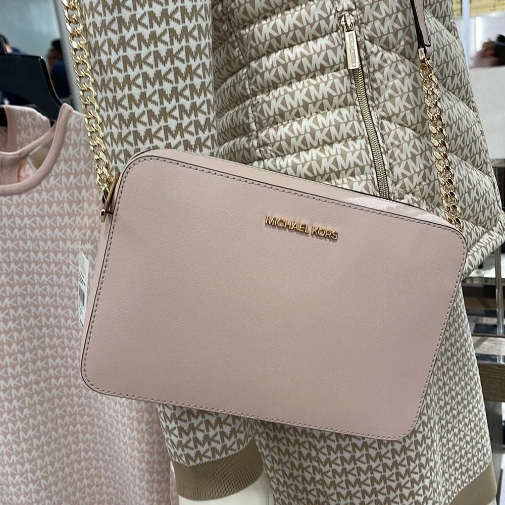 Michael Kors Jet Set Item Large East West Zip Crossbody Leather Powder Blush